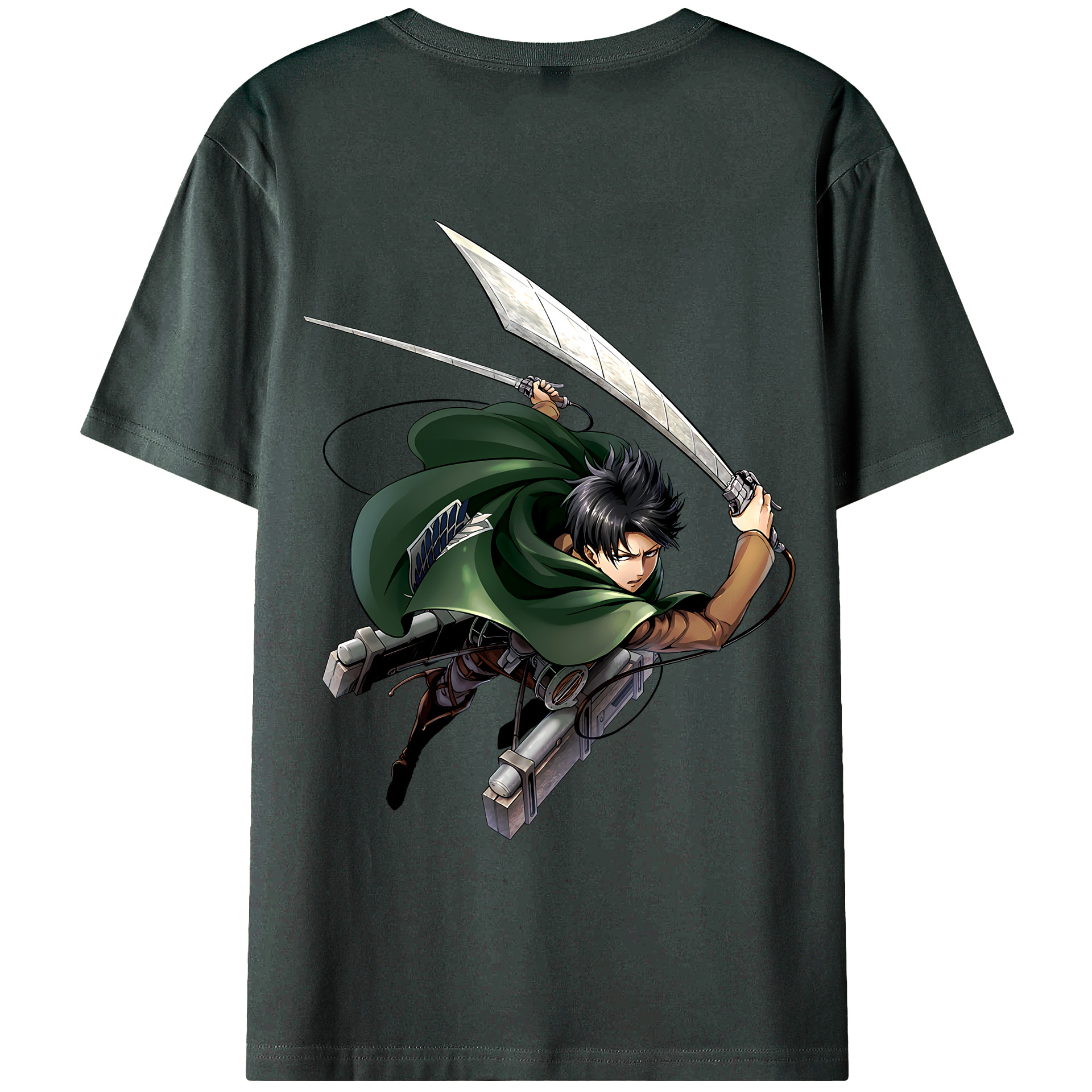 （画像用） 進撃の巨人 リヴァイ·アッカーマン Attack on Titan Levi Ackerman 綿100％ メンズ半袖Tシャツ（バックプリント） 通気性